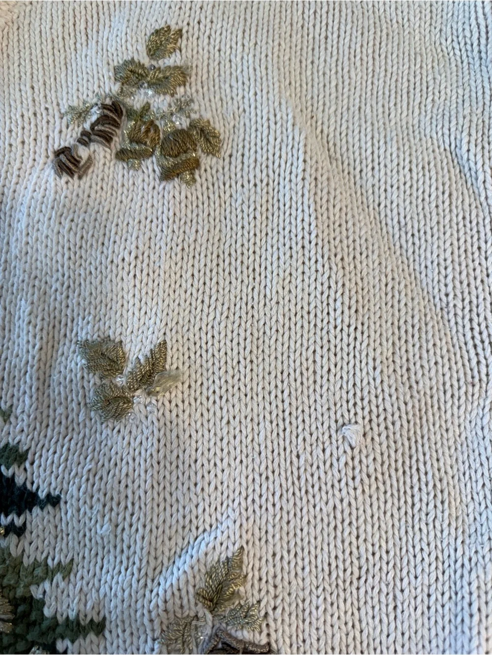 VTG Heirloom Collectibles Christmas Tree Sweater White Knitted Embellished L - Picture 8 of 11